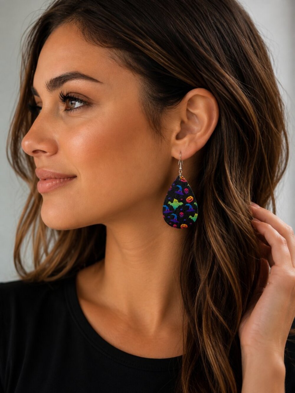 Neon Spooky Night Halloween Faux Leather Teardrop Earrings | Glow-Inspired